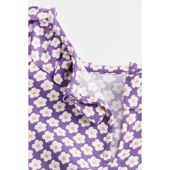 H&M Girls Purple Floral Print Ruffled Collar Dress Size 9-10 NEW - Picture 2 of 2